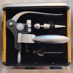 3 PC WINE Opener SET WITH FAUX CROCO CASE PREPOLOGY Yellow